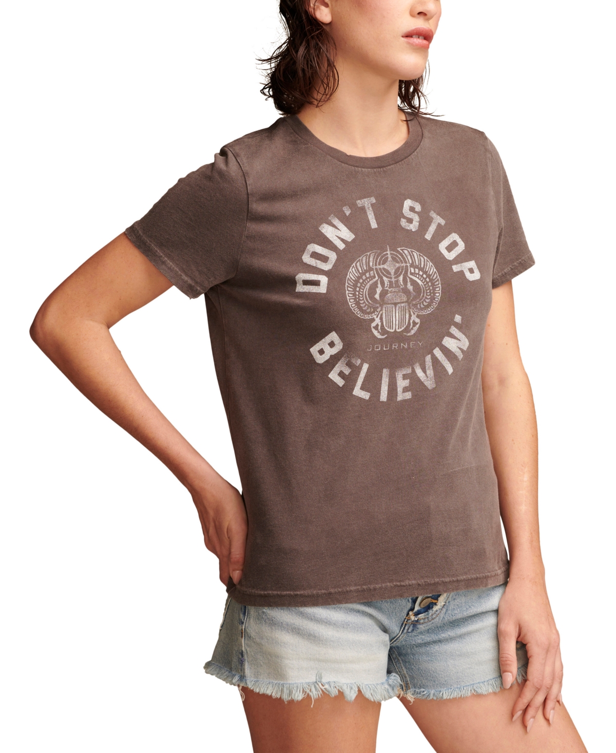 Shop Lucky Brand Women's Don't Stop Believin' Graphic T-shirt In Pavement