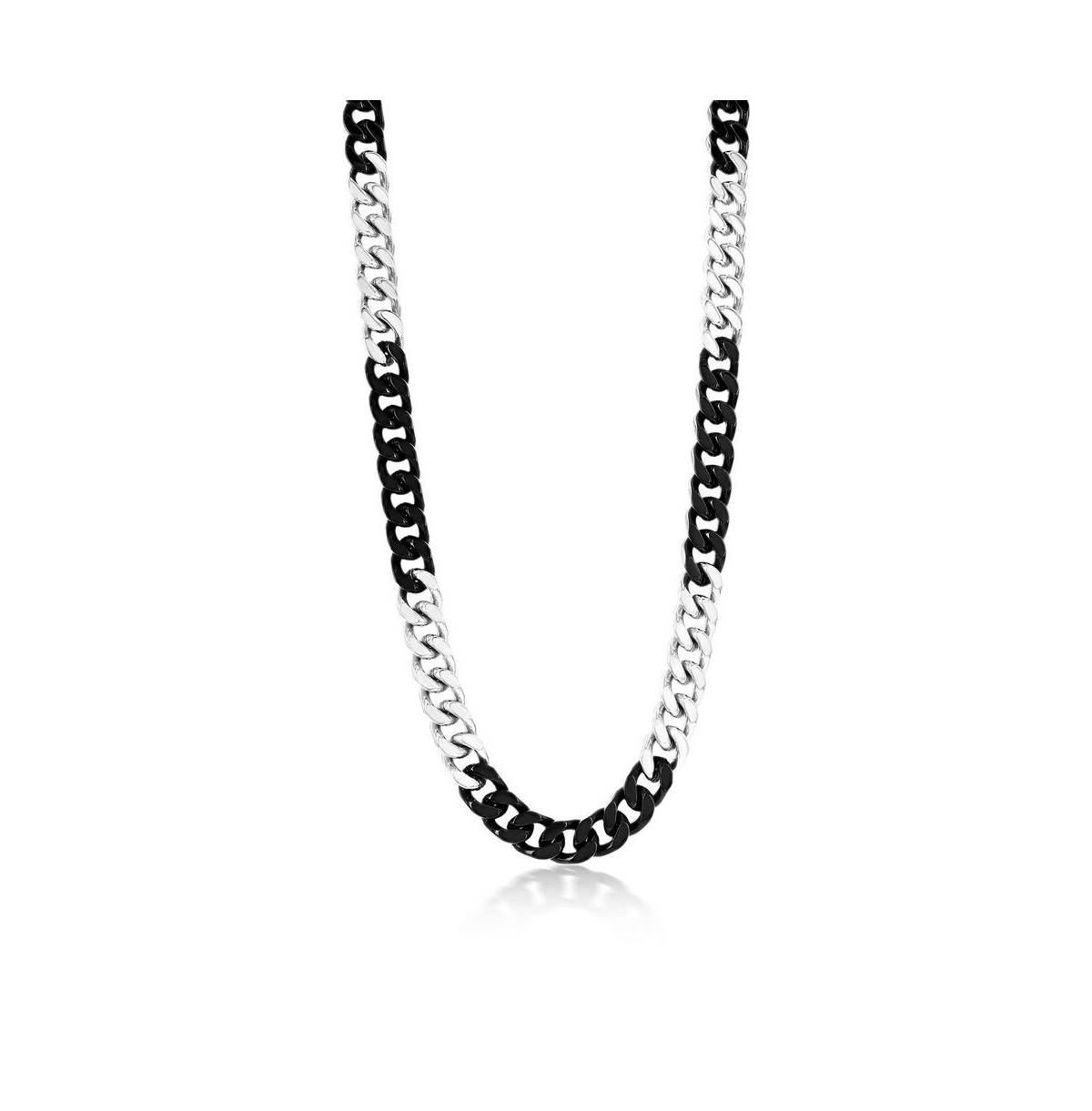 Stainless Steel 10mm Two-Tone Cuban Chain Necklace - Blue  black