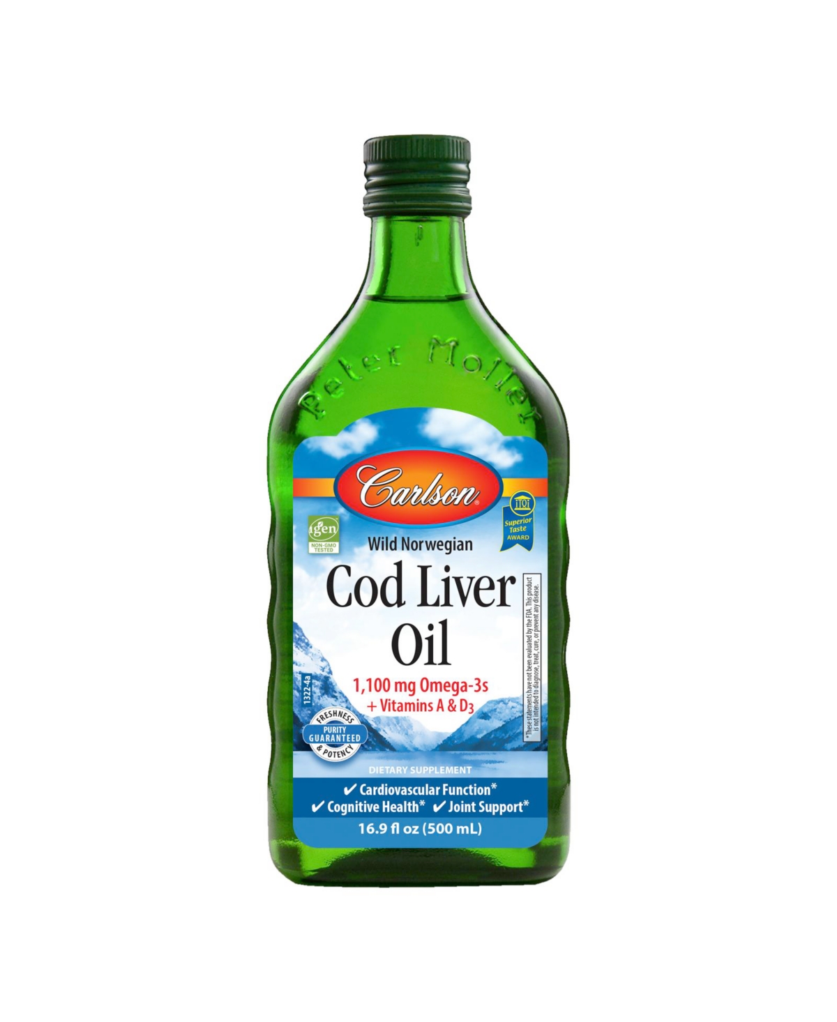 Carlson - Cod Liver Oil, 1100 mg Omega-3s + A & D3, Norwegian, Wild Caught, Sustainably Sourced, Unflavored, 500 mL (16.9 Fl Oz)