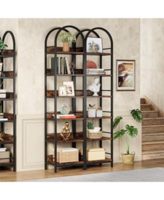 6-Tier Open Bookshelf, 78.7" Tall Arched Bookcase Narrow Bookshelf with Metal Frame for Living Room, Home Office