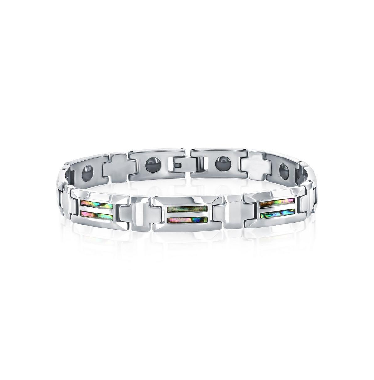 Magnetic Link Tungsten Genuine Abalone Bracelet - Silver