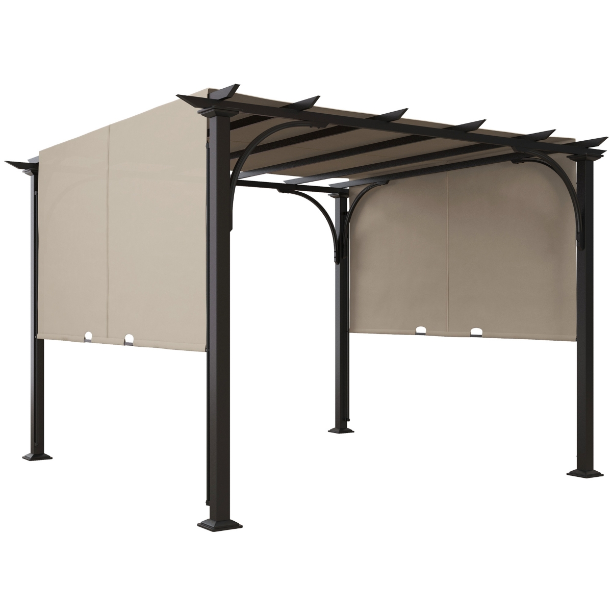 10' x 10' Steel Patio Pergola with Retractable Canopy Beige - Beige