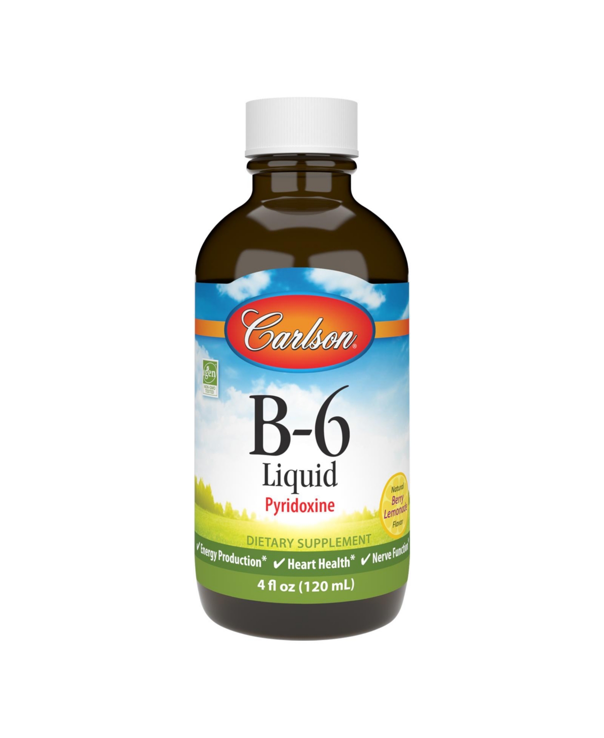 Carlson - B-6 Liquid, Vitamin B-6, Energy Production, Heart Health, Berry Lemonade Flavor, 120 mL (4 Fl Oz) - Assorted Pre-Pack