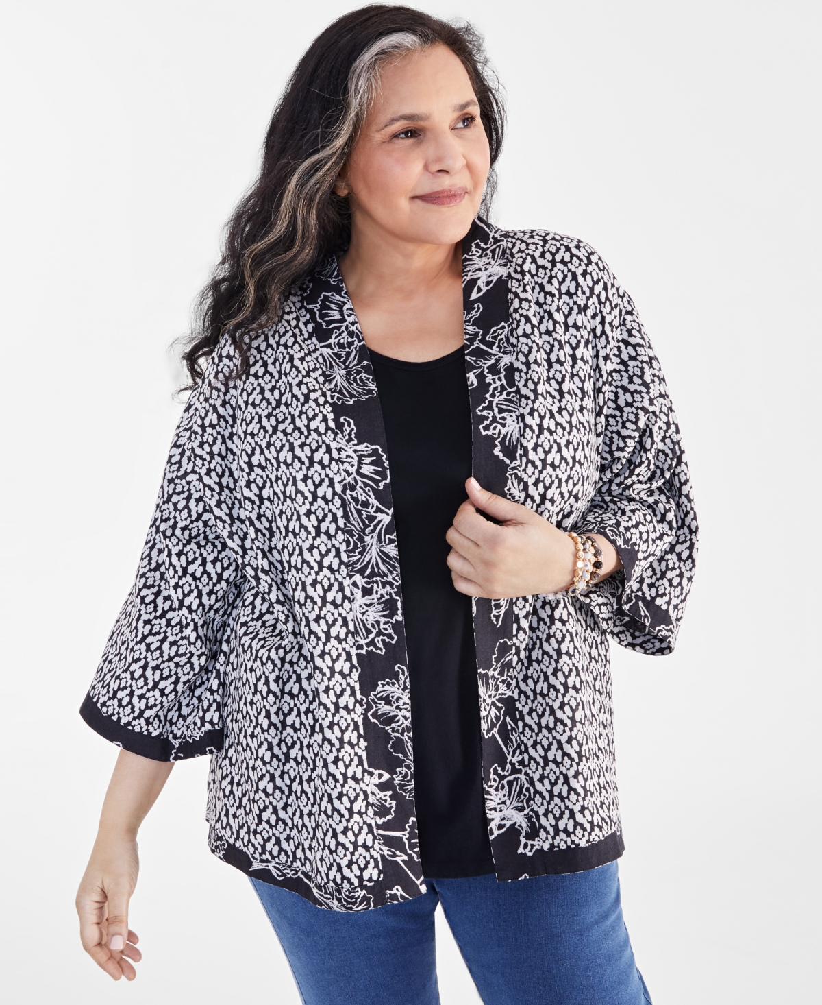 Style & Co Plus Size Linen Blend Reversible Kimono, Created for Macy's