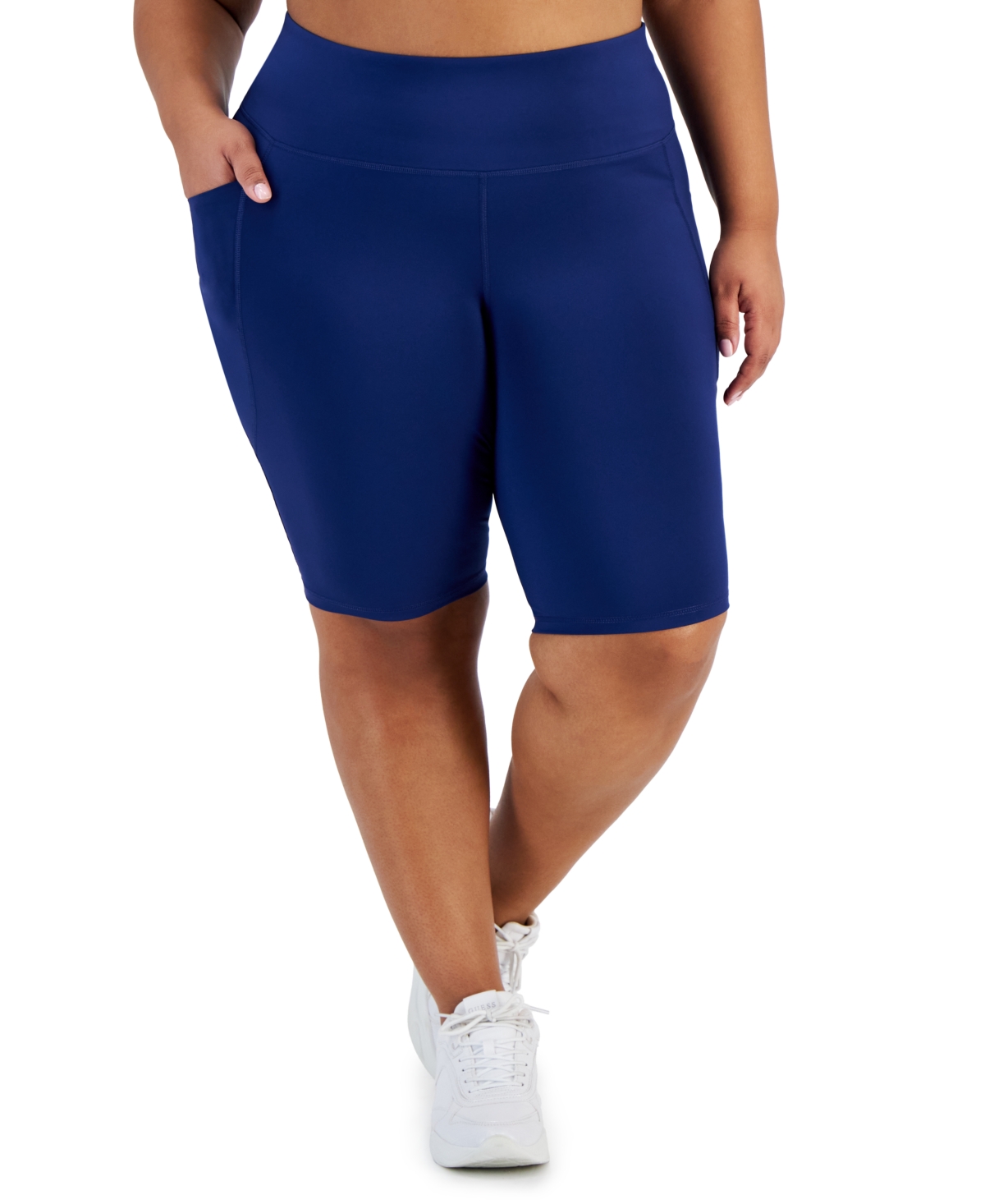 Plus Size Solid Compression Bike Shorts, Created for Macy's - Tartan Blue