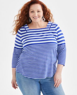 売れ筋商品|||スタイルアンドコー カットソー トップス レディース Plus Size Printed Square-Neck Top, Exclusively at Macy's Fauna Industrial Blue Style & Co Plus Size Printed Cotton Square-Neck Top, Created
