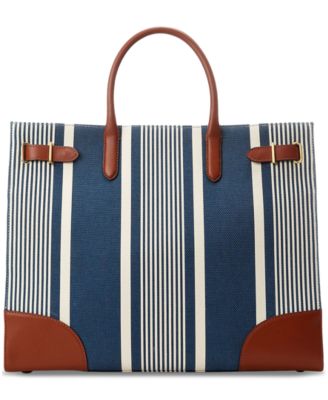 Lauren Ralph Lauren - Devyn Striped Canvas Large Tote Bag