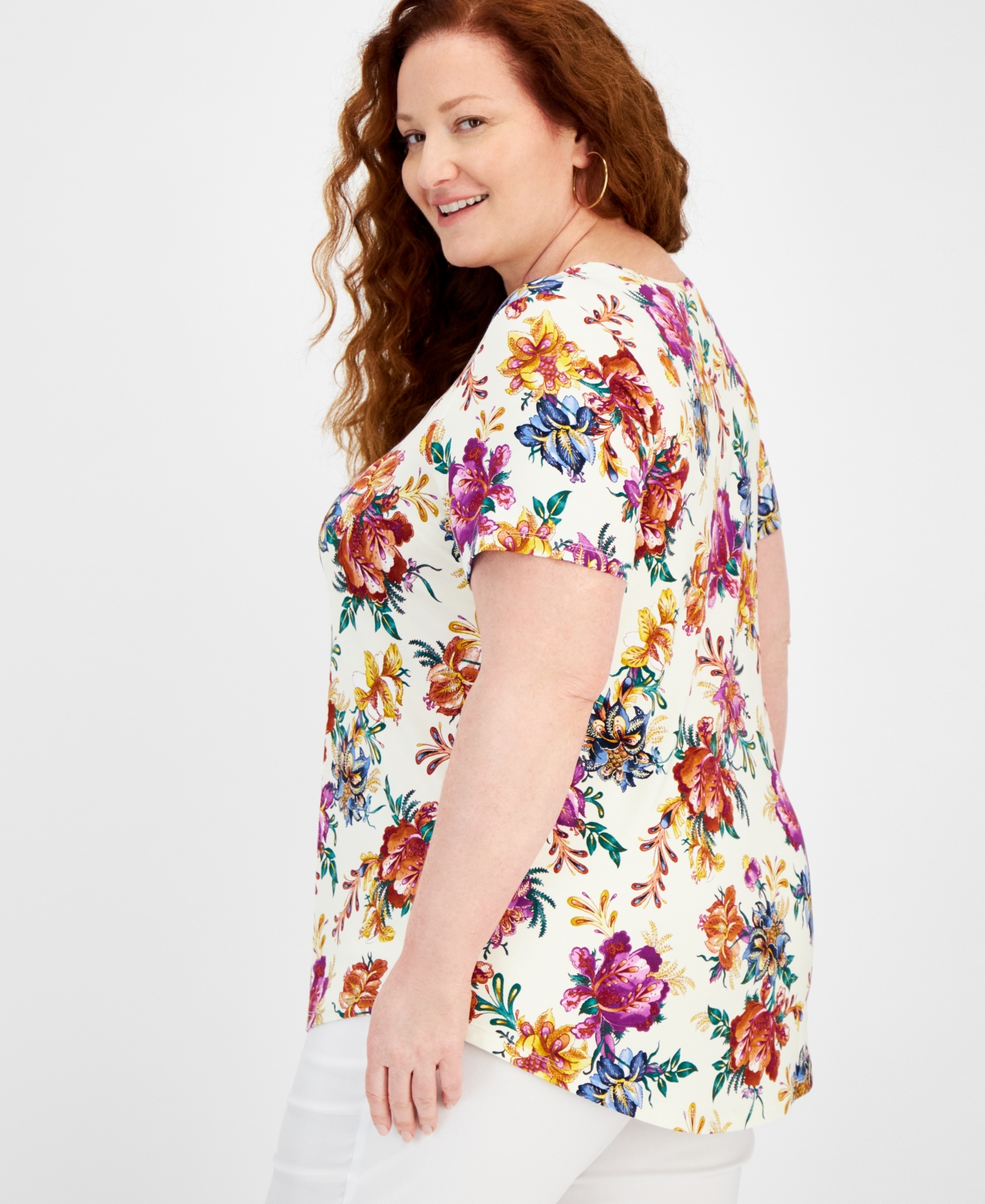 Jm Collection Plus Size Garden Statement Scoop-Neck Top, Created for Macy's