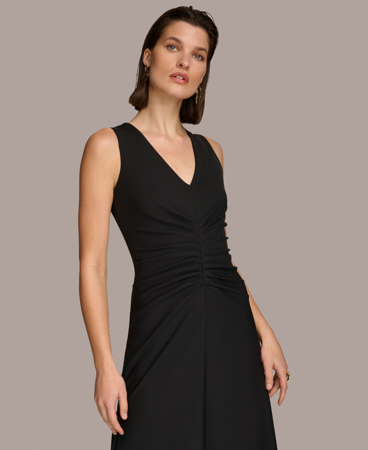 Shop Donna Karan Women's Ruched V-neck Gown In Black