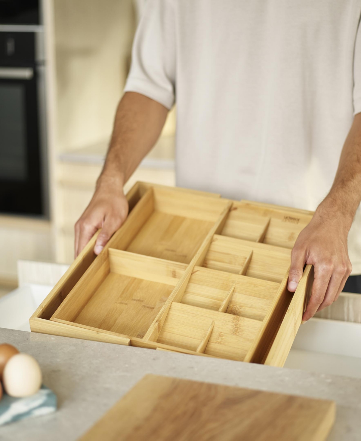 Joseph Joseph Drawerstore Bamboo Expandable Cutlery, Utensil & Gadget Organizer In Beige