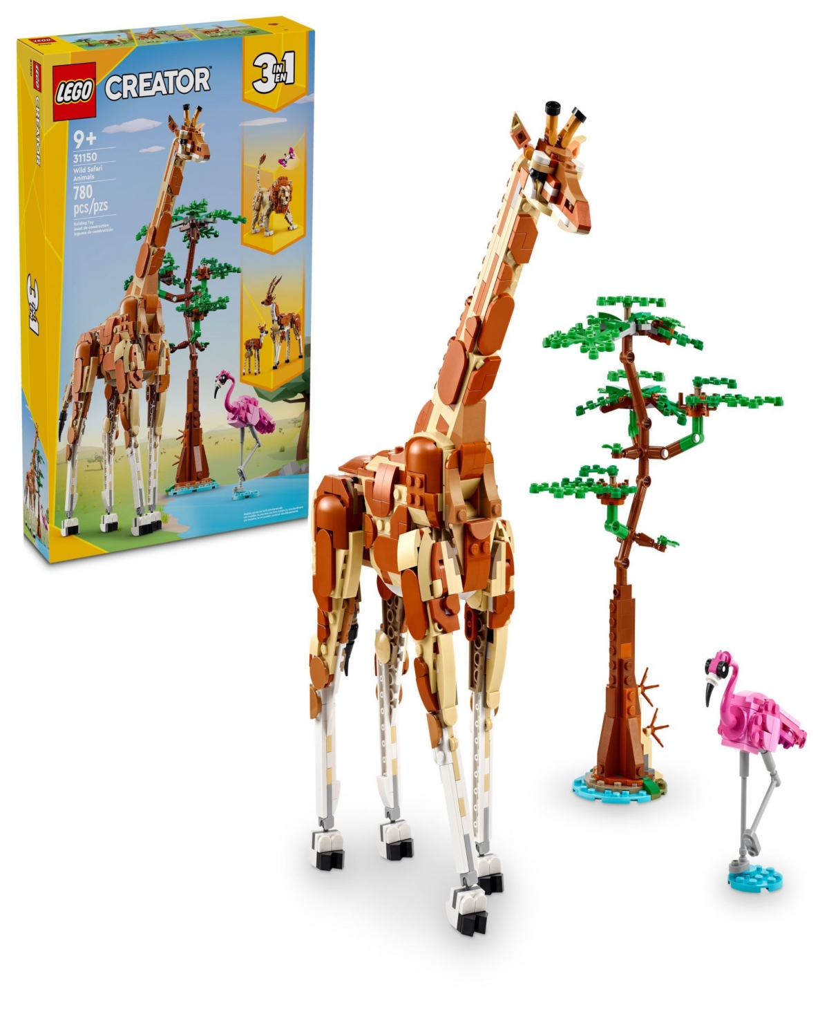 Lego Creator 3 In 1 Wild Safari Animals Set, Giraffe, Gazelles Or Lion Toy 31150, 780 Pieces In Multicolor