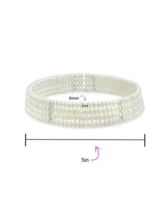 Fine Classic Necklace 4 Row Freshwater Pearl Choker GoldSilver Accent