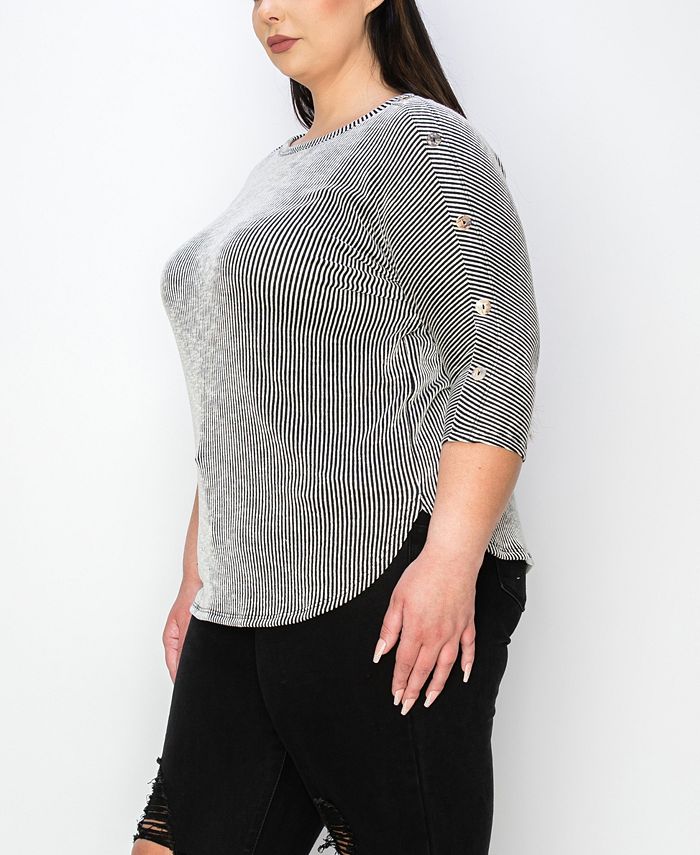 COIN 1804 Plus Size Span Rail Textured Rib Boat Neck 3/4 Sleeve Top ...