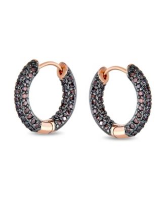 Pave Cubic Zirconia CZ Inside Out Small Tube Huggie Hoop Earrings Rose Gold Plated .75 Inch Diameter