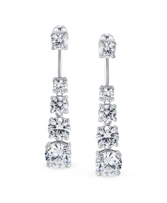 Modern Classic Graduated Cubic Zirconia CZ Drop Back And Front Stud Jacket Long Linear Earrings