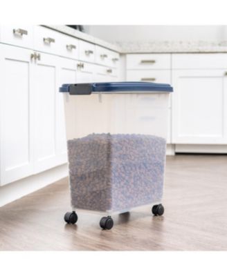 USA 40 Lbs / 45 Qt WeatherPro Airtight Pet Food Storage Container with Attachable Casters, For Dog Cat Bird and Other Pet Food Storage Bin, Keep Fresh, Translucent Body, Easy Mobility, Navy