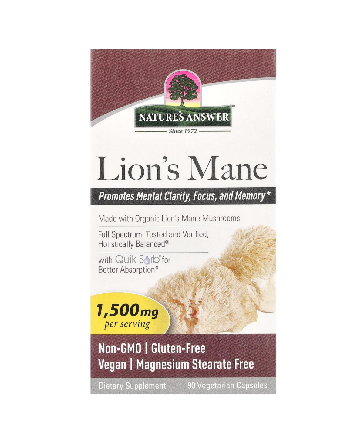 Lion's Mane 1 500 mg - 90 Vegetarian Capsules (500 mg per Capsule) - Assorted Pre-Pack
