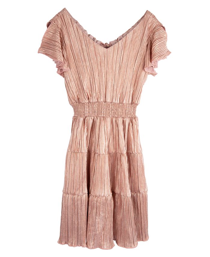 Square Neck Flutter Sleeve Girl's Dress Emerald