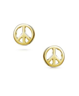 Dainty World Peace Sign Stud Earrings in 14K Gold & Sterling Silver
