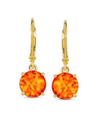 Round Solitaire Created Opal Lever back Drop Earrings .925 Sterling Silver 8MM