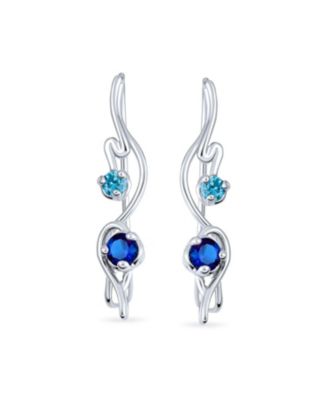 Swirl Wire Ear Pin Climbers Aqua Blue Cubic Zirconia Earrings Royal Blue CZ Crawlers Sterling Silver