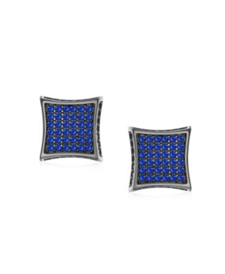 Black Blue Cubic Zirconia Micro Pave CZ Square Stud Earrings Sterling Silver Screw back 9MM