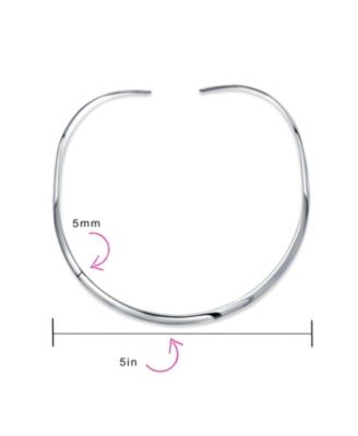 Basic Simple Thin Flat Slider Open Collar Contoured Statement Necklace Silver Sterling 4MM