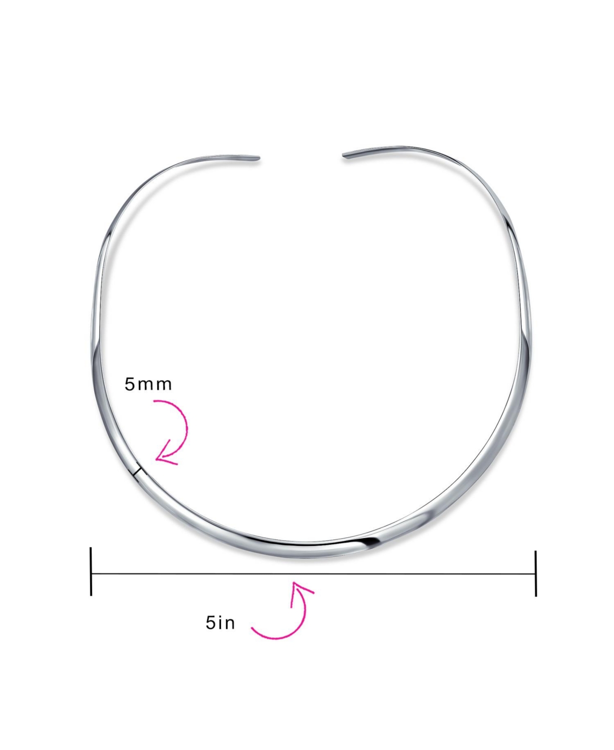Bling Jewelry Basic Simple Thin Flat Slider Open Collar Contoured Statement Necklace For WomenSterling 4MM - Silver