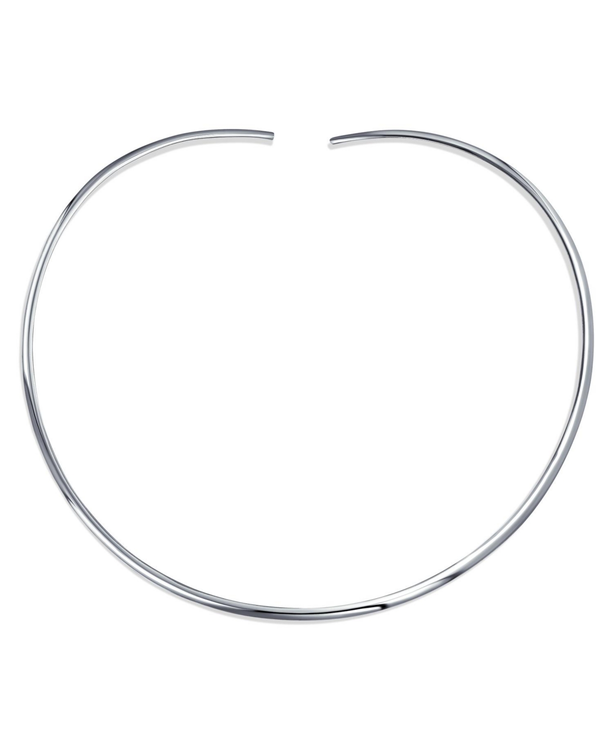 Classic Simple Plain Flat Slider Contoured Collar Curved Choker Necklace For Women Polished.925 Silver Sterling 2MM - Silver