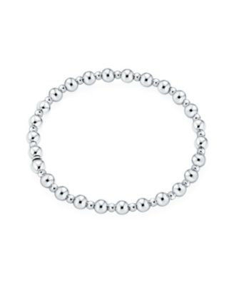Modern Classic Round Alternating 3-5MM Ball Bead Stretch Bracelet Stretchable Shinny Sterling Silver