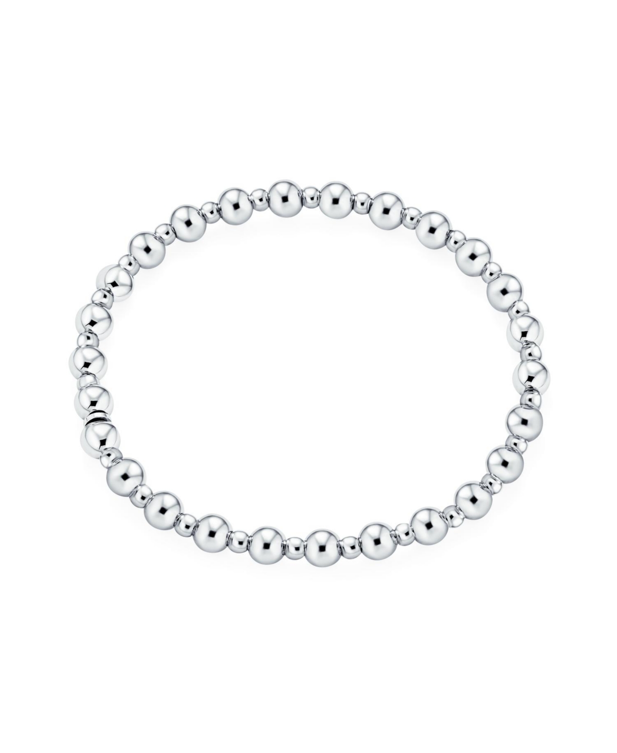 Bling Jewelry Modern Classic Round Alternating 3-5MM Ball Bead Stretch Bracelet For Women Stretchable Shinny Sterling- Silver