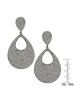 Suzy Levian Sterling Silver Cubic Zirconia Oversized Pave Tear Drop Disk Dangle Earrings