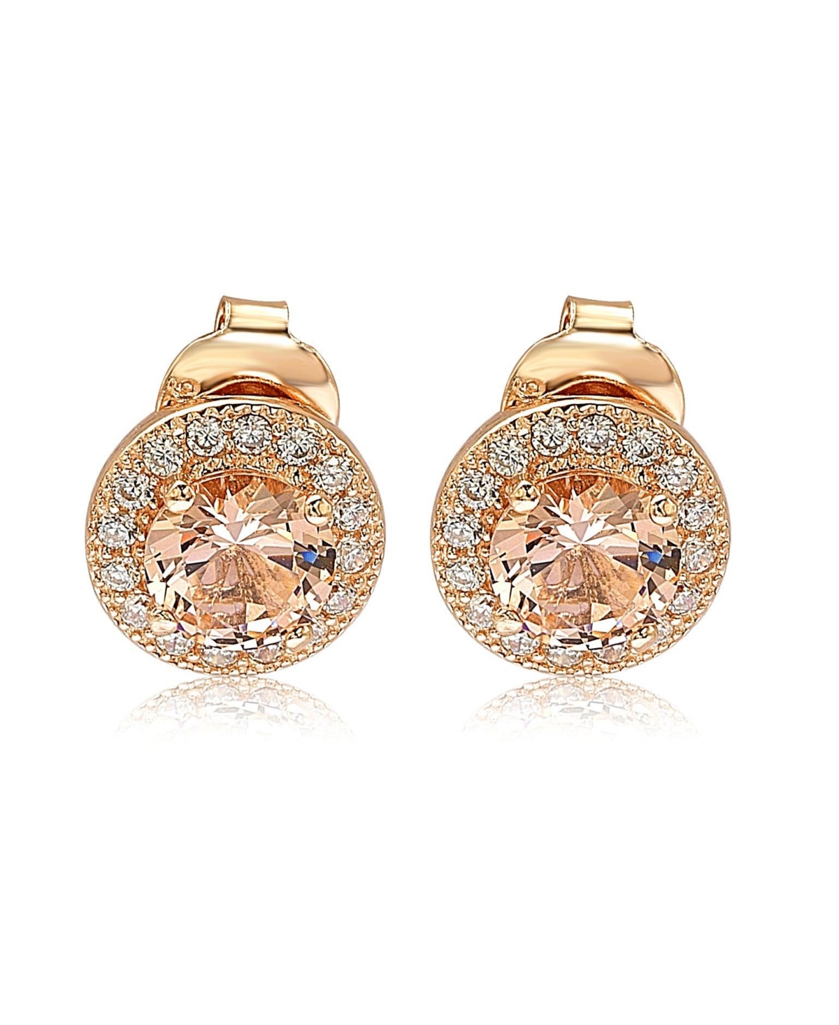 Suzy Levian Sterling Silver Cubic Zirconia Round Halo Stud Earrings - Peach