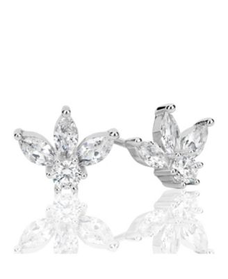 Suzy Levian Sterling Silver Cubic Zirconia Abstract Lotus Flower Cluster Stud Earrings