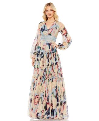 Women's Floral Puff Sleeve Dress With Embroidered Waist - Macy's