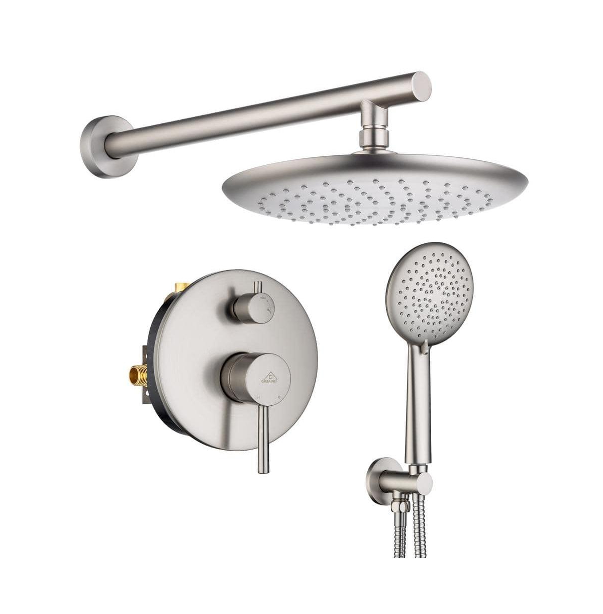 10" Inch Wall Mounted Round Shower System Set with Handheld Spray - Brushed nickel