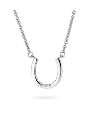 CZ Pave Cubic Zirconia Lucky Good Luck Horseshoe Pendant Necklace Gold Plated .925 Sterling Silver