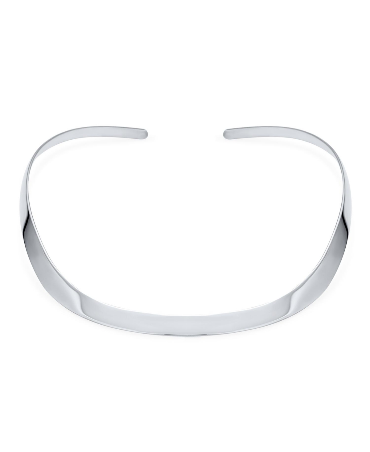 Classic Simple Plain Flat Slider Contoured Collar Curved Statement Choker Necklace For Women Polished.925 Silver Sterling 8MM - Silver