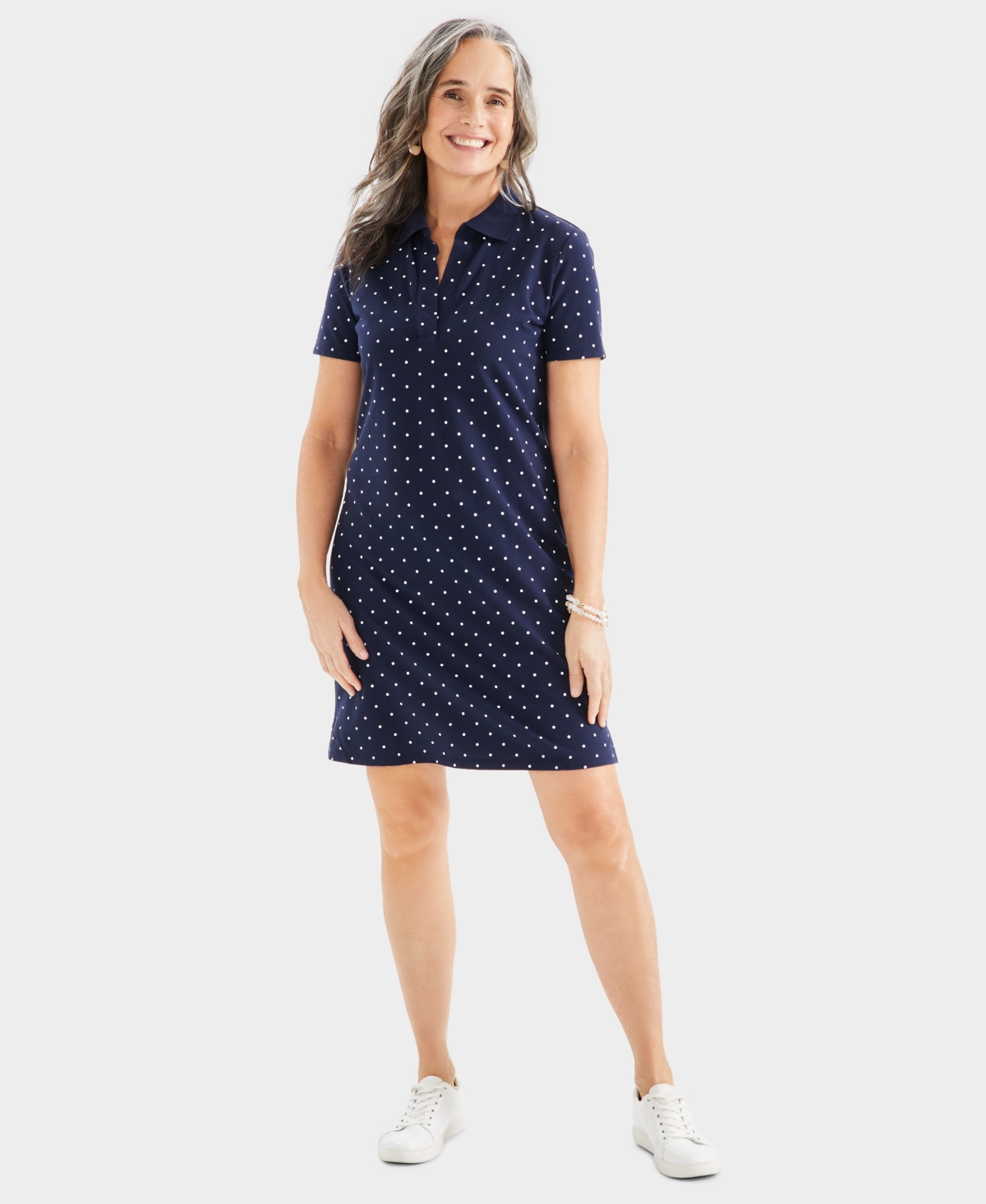 Women's Printed Cotton Polo Dress, Created for Macy's - Dot Blue