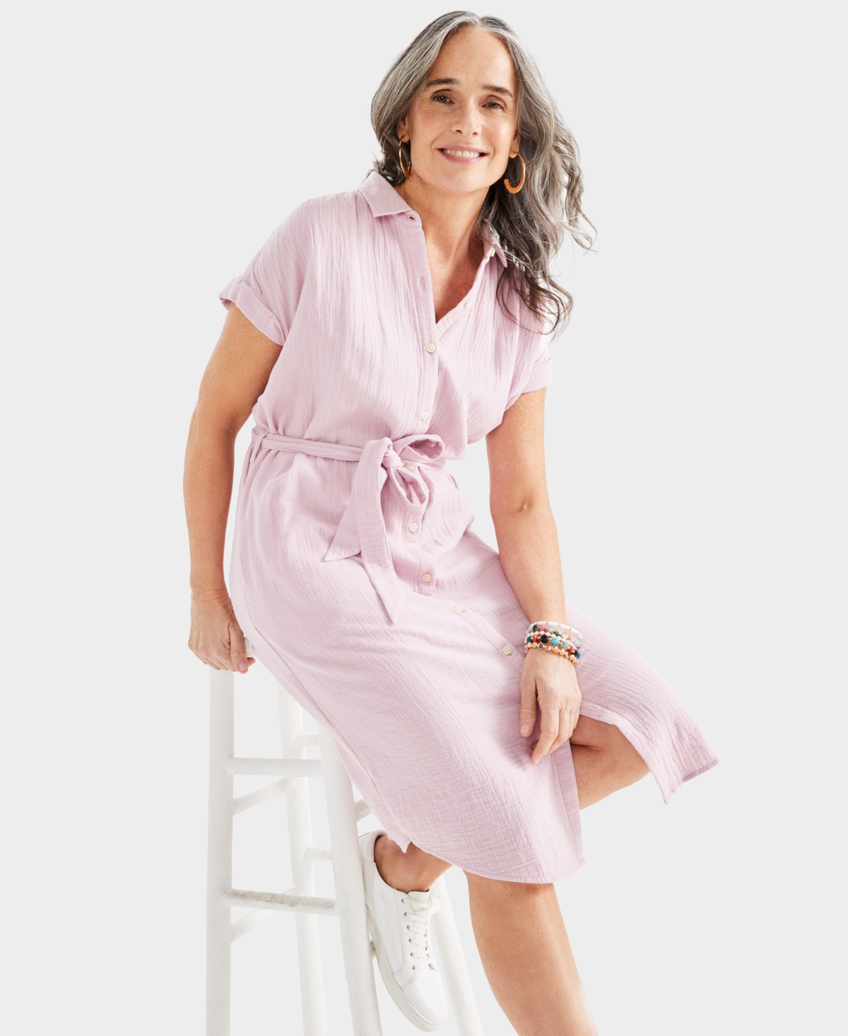 Style & Co Women's Cotton Gauze Short-Sleeve Shirt Dress, Created for Macy's