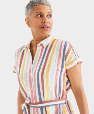 売れ筋商品|||スタイルアンドコー カットソー トップス レディース Petite Cotton Gauze Camp Shirt, Created for Macy's Red Granite Style & Co Women's Cotton Gauze Short-Sleeve Button Up Shirt