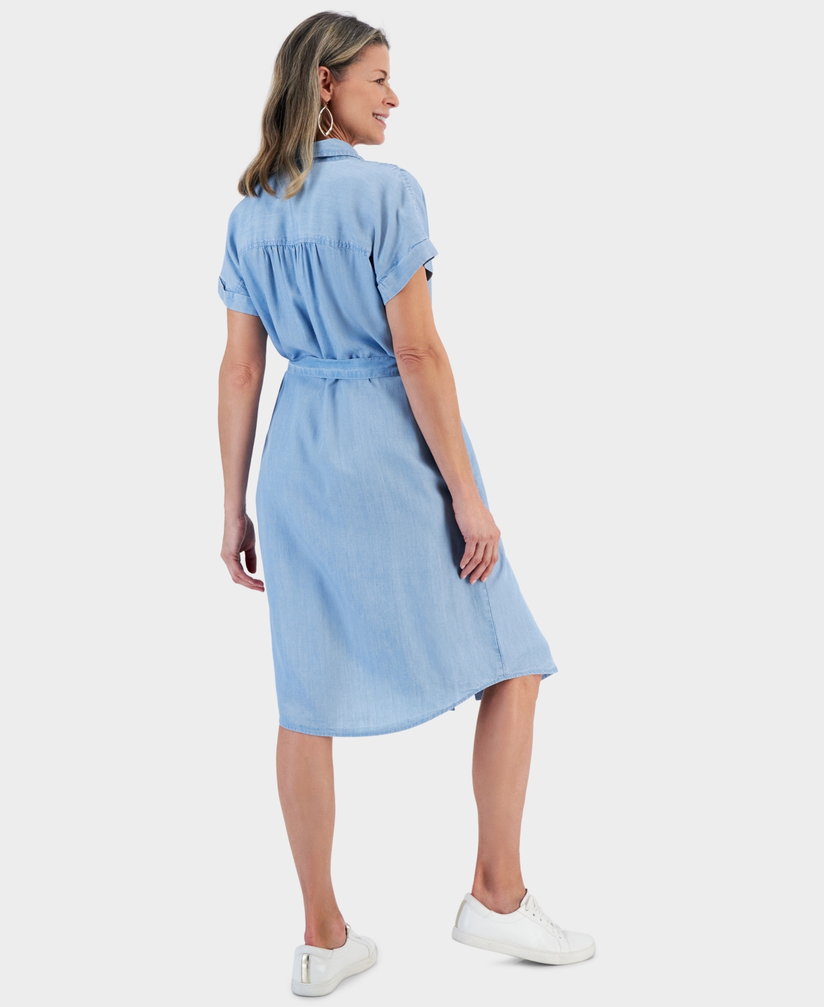 Shop Style & Co Women's Chambray Short-sleeve Shirt Dress, Created For Macy's In Emma Wash