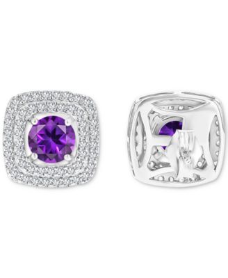 Gemstone & Lab-Grown White Sapphire (5/8 ct. t.w.) Square Halo Birthstone Stud Earrings in Sterling Silver
