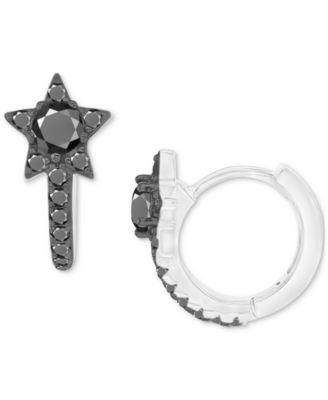 Macy's - Black Spinel Star Small Huggie Hoop Earrings (1-1/10 ct. t.w.) in Sterling Silver, 0.55"