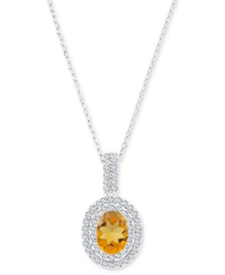 Amethyst (1-1/20 ct. t.w.) & Lab-Grown White Sapphire (1/2 ct. t.w.) Oval Halo Birthstone Pendant Necklace in Sterling Silver, 16" + 2" extender