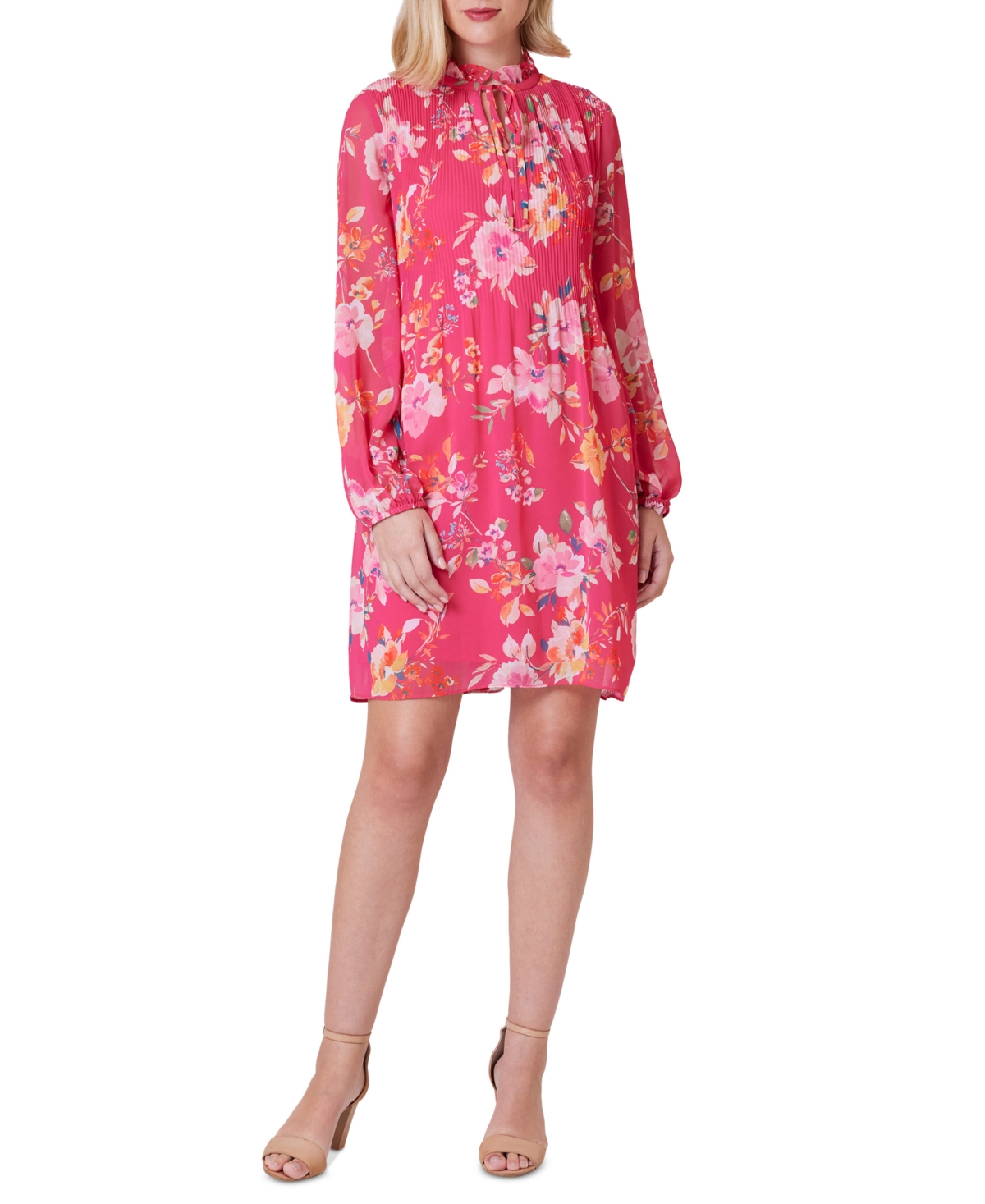 Jessica Howard Women's Printed Pleated Chiffon Dress In Magenta Co