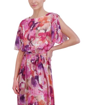 Women's Printed Chiffon High-Low Midi Dress