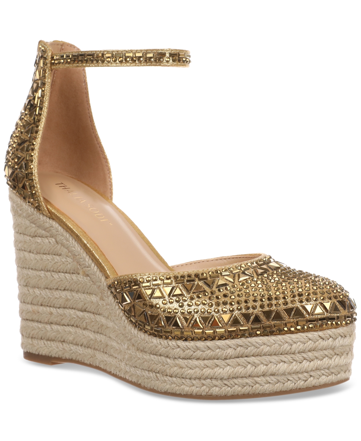 Thalia Sodi Women's Mika Embellished Espadrille Wedge Sandals In Gold