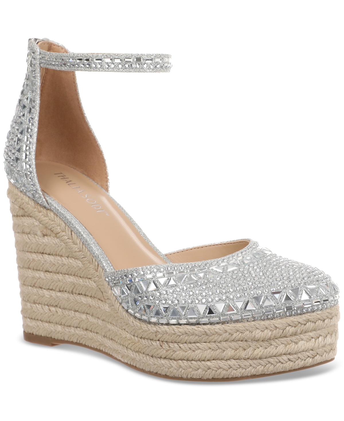Women's Mika Embellished Espadrille Wedge Sandals - Silver