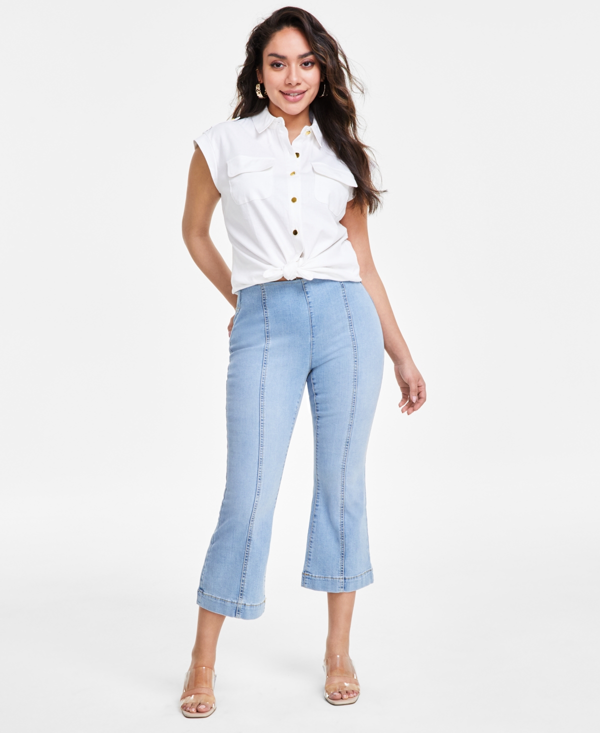 Inc International Concepts Petite Pull-on Cropped Flare Jeans, Created For Macy's In Light Indigo